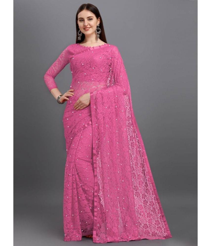 VANRAJ CREATION Brasso Self Design Saree With Unstitched Blouse Piece ( Pink ) VANRAJ CREATION Brasso Self Design Saree With Unstitched Blouse Piece ( Pink )