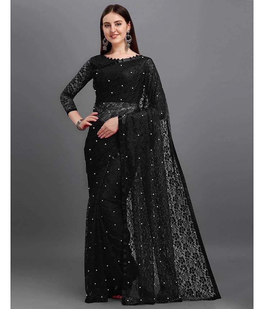 VANRAJ CREATION Brasso Self Design Saree With Unstitched Blouse Piece ( Black ) - Sarees | Buy online on ZillyBuy