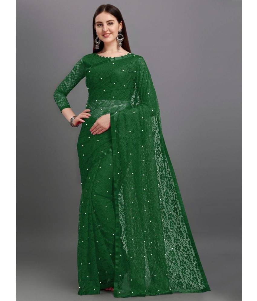     			VANRAJ CREATION Brasso Self Design Saree With Unstitched Blouse Piece ( Green )