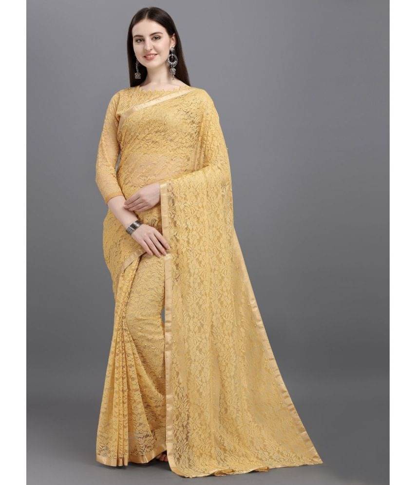 VANRAJ CREATION Brasso Self Design Saree With Unstitched Blouse Piece ( Beige ) VANRAJ CREATION Brasso Self Design Saree With Unstitched Blouse Piece ( Beige )