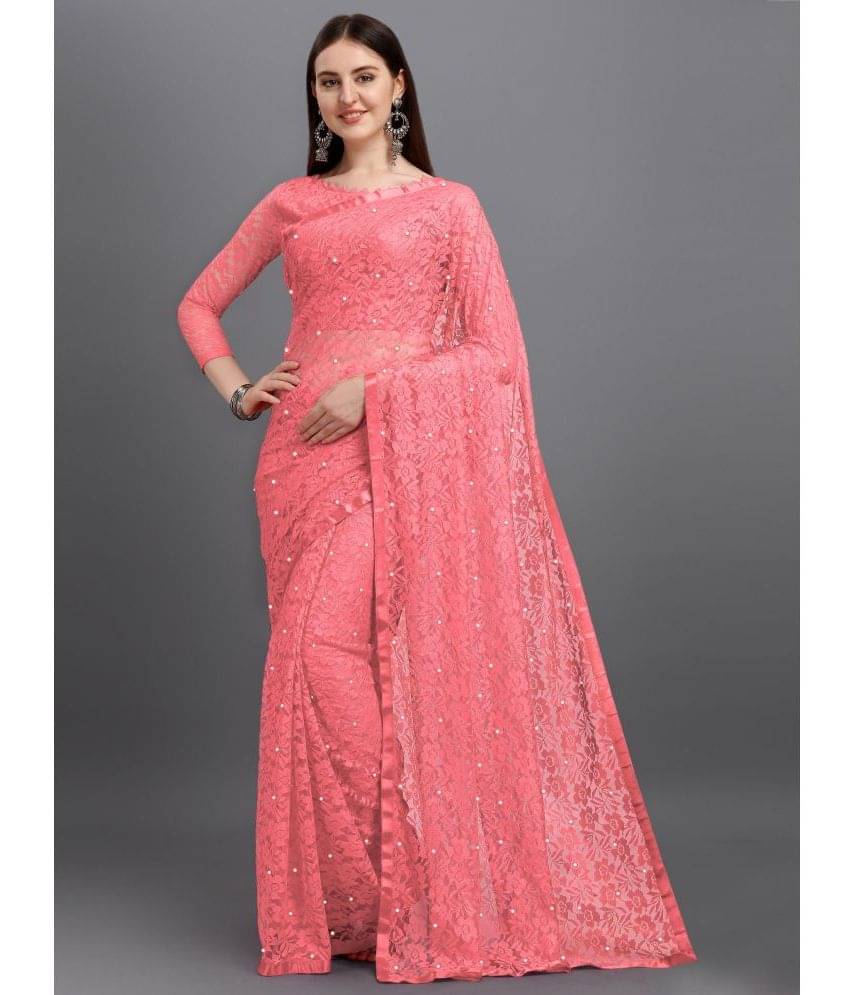 VANRAJ CREATION Brasso Self Design Saree With Unstitched Blouse Piece ( Pink ) VANRAJ CREATION Brasso Self Design Saree With Unstitched Blouse Piece ( Pink )