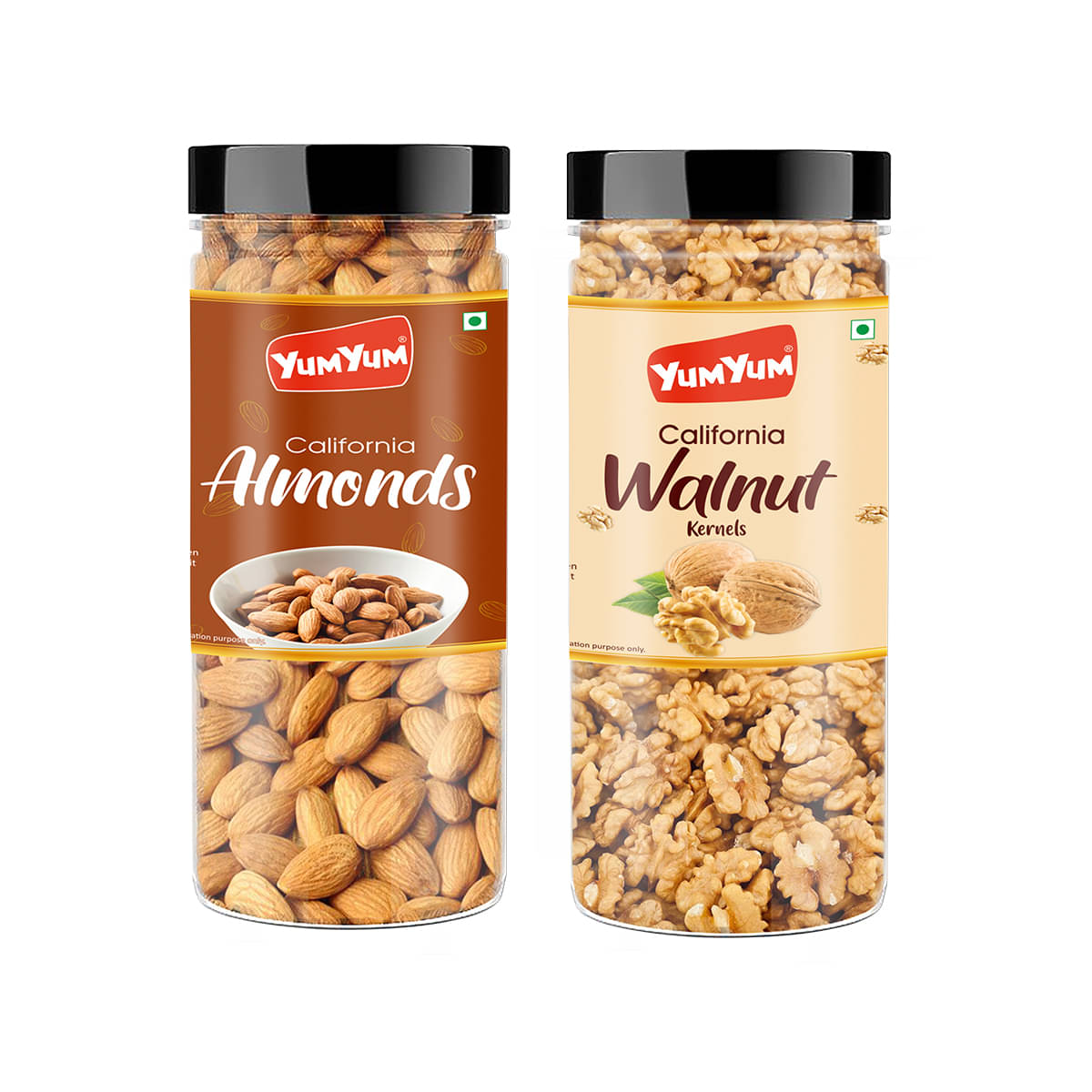 YUM YUM Dry Fruits 300g Combo - Badam 150g, Akhrot Giri 150g Jar Each - Almonds, Walnuts YUM YUM Dry Fruits 300g Combo - Badam 150g, Akhrot Giri 150g Jar Each - Almonds, Walnuts