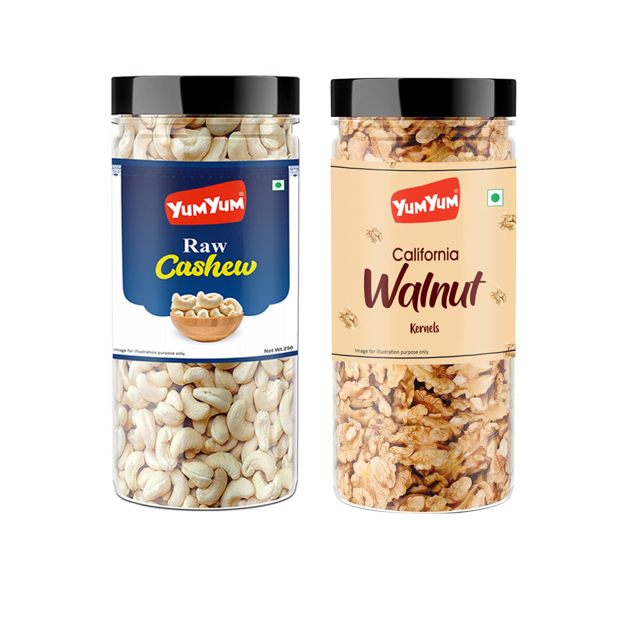 YUM YUM Dry Fruits 300g Combo - Kaju 150g, Akhrot Giri 150g Jar Each - Cashews, Walnuts YUM YUM Dry Fruits 300g Combo - Kaju 150g, Akhrot Giri 150g Jar Each - Cashews, Walnuts
