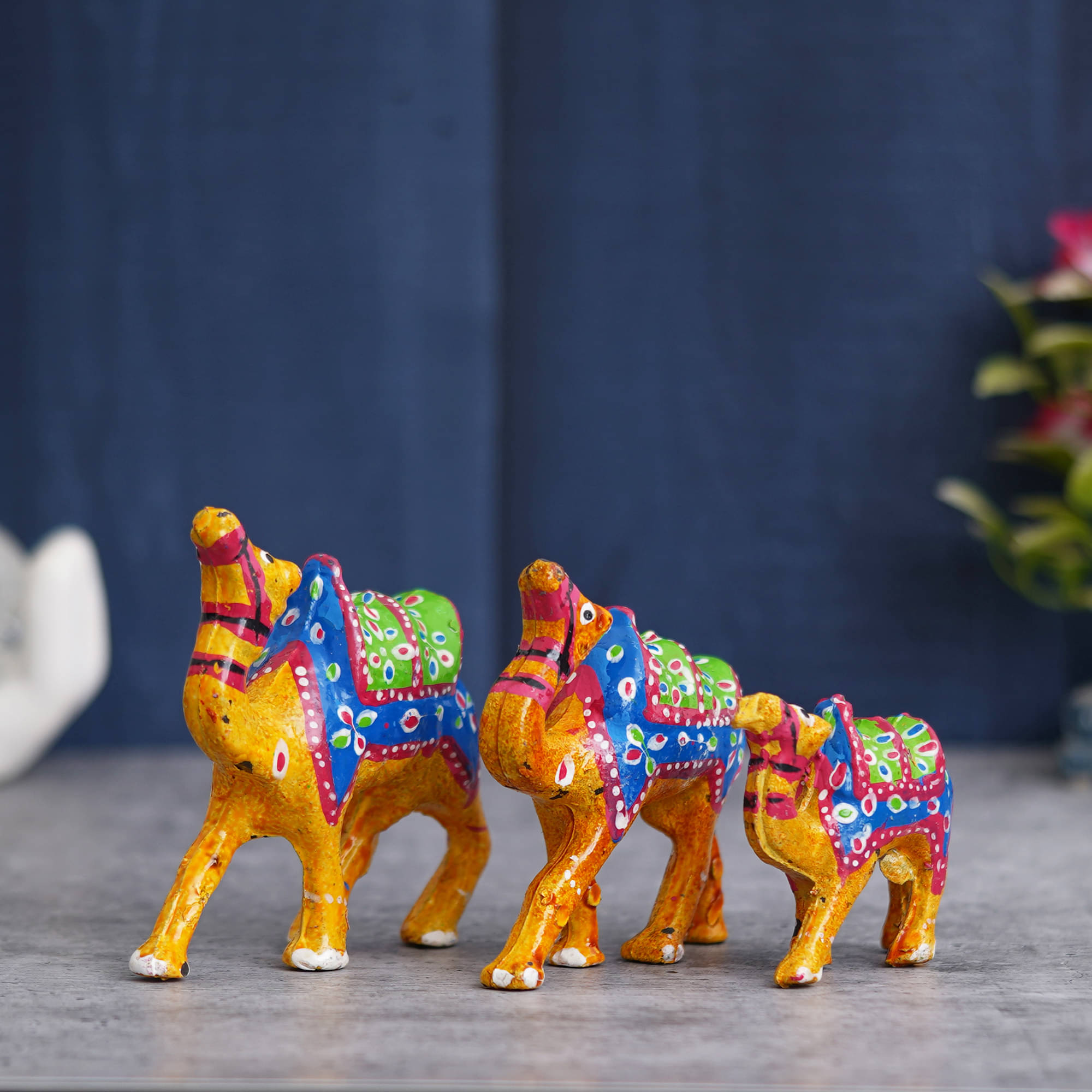     			eCraftIndia Yellow & Green 3 Pieces Camel Statue Figurines Showpiece