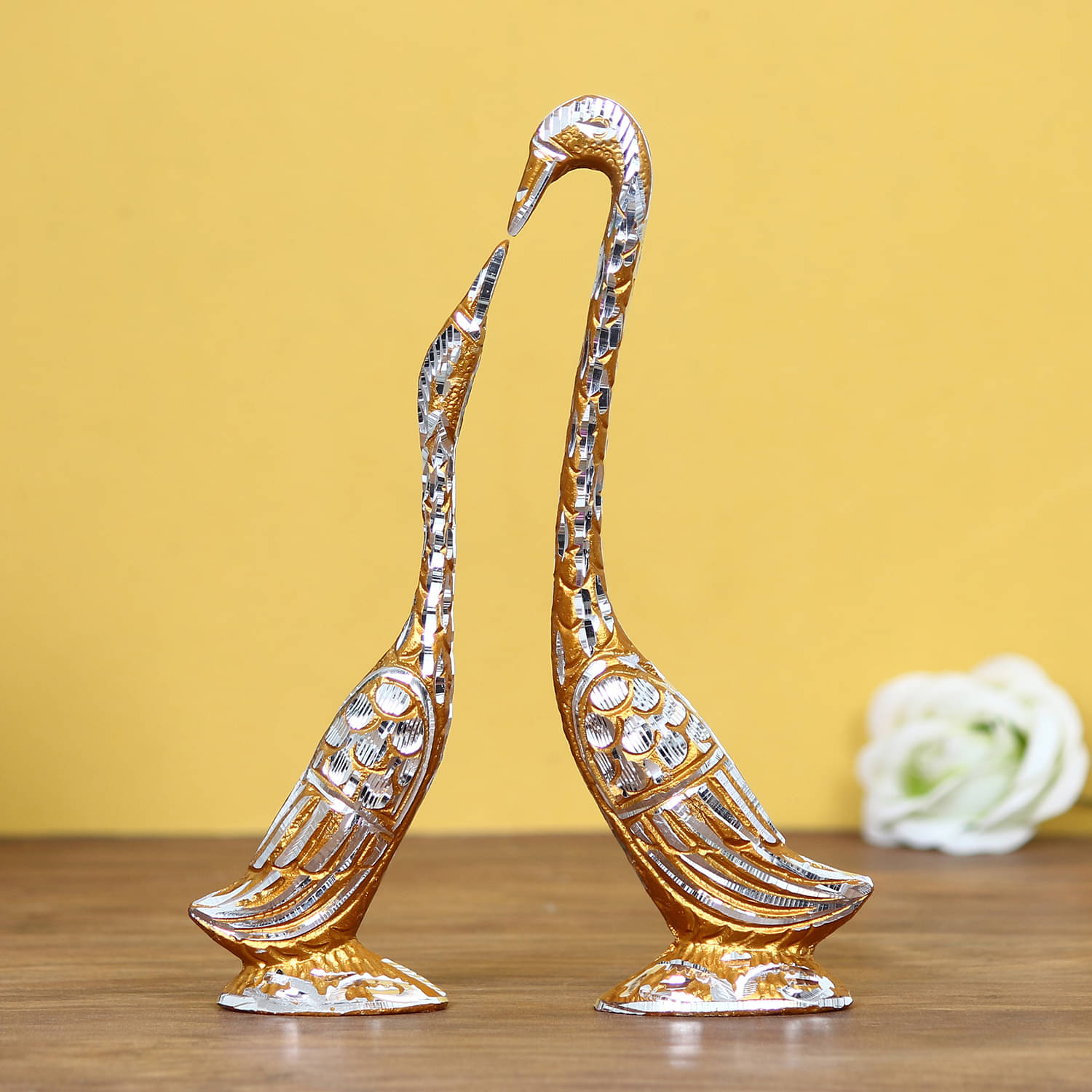     			eCraftIndia Gold-Toned Cute Swan Love Birds Decorative Figurine Showpiece