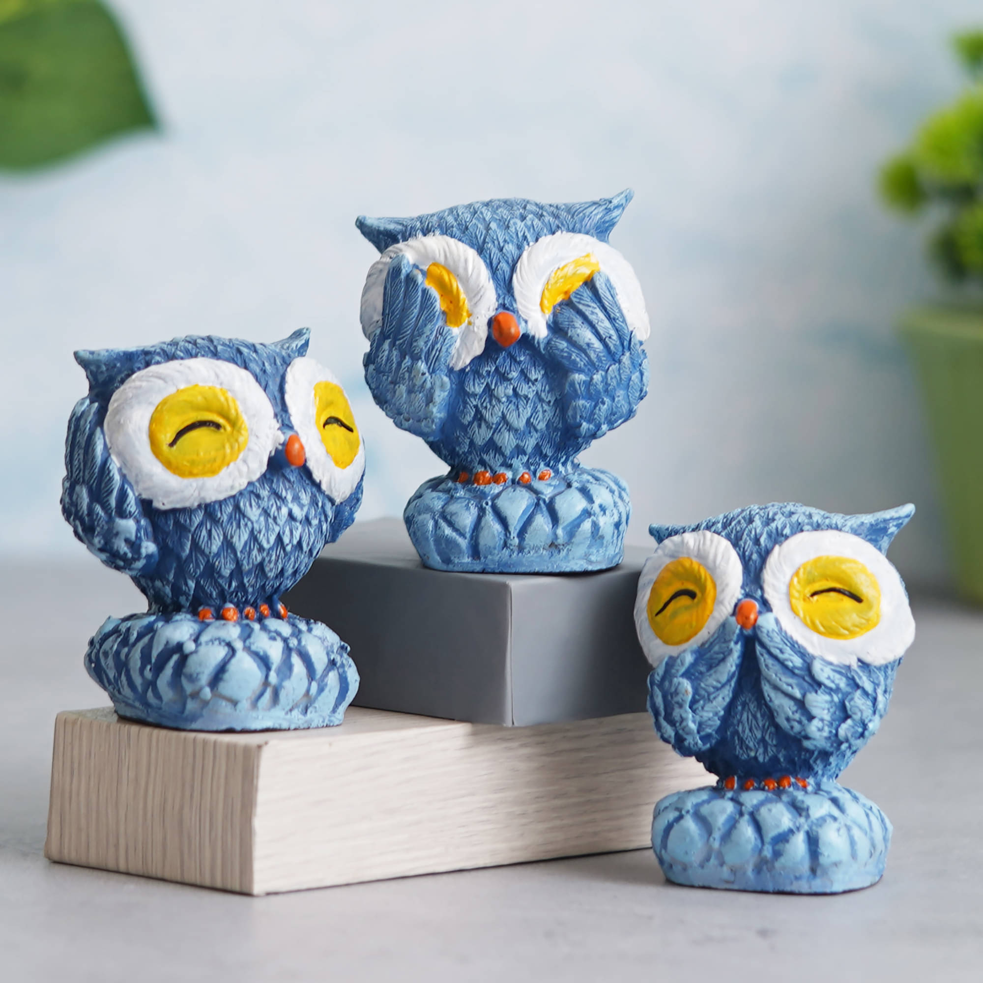 eCraftIndia Blue 3 Pieces Cute Owl Statues Bird Figurines Decorative Showpieces eCraftIndia Blue 3 Pieces Cute Owl Statues Bird Figurines Decorative Showpieces