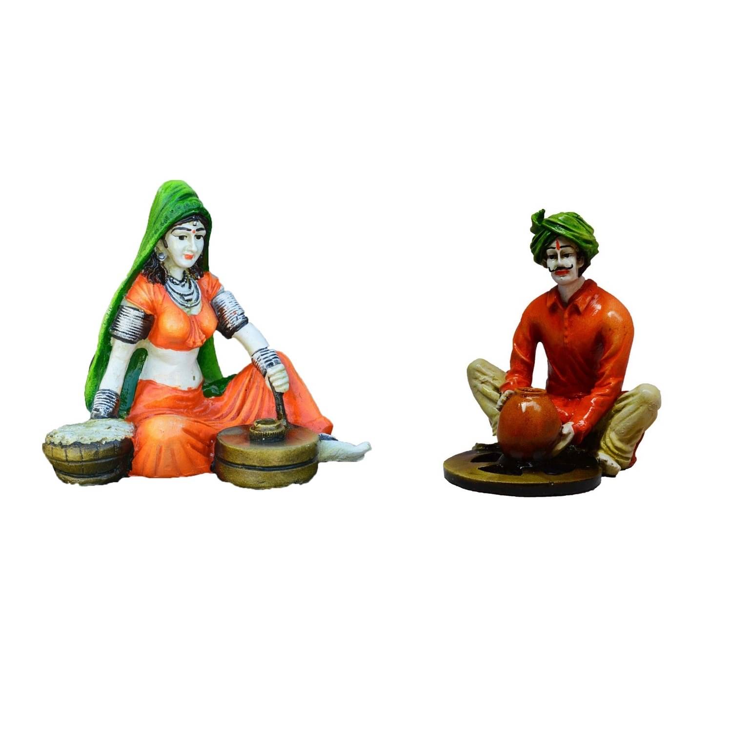     			eCraftIndia Set of 2 Orange & Off-White Handcrafted Polyresin Rajasthani Figurines