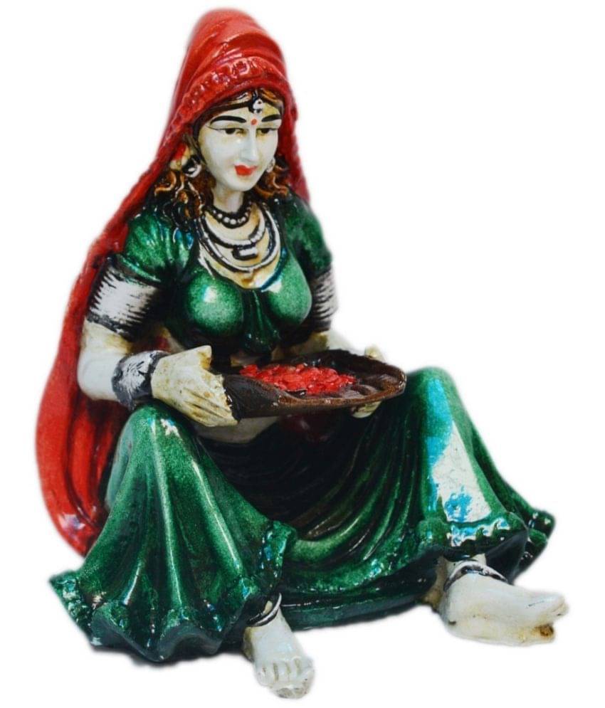    			eCraftIndia Rajasthani Lady Cleaning Grains Handcrafted Decorative Polyresin Showpiece