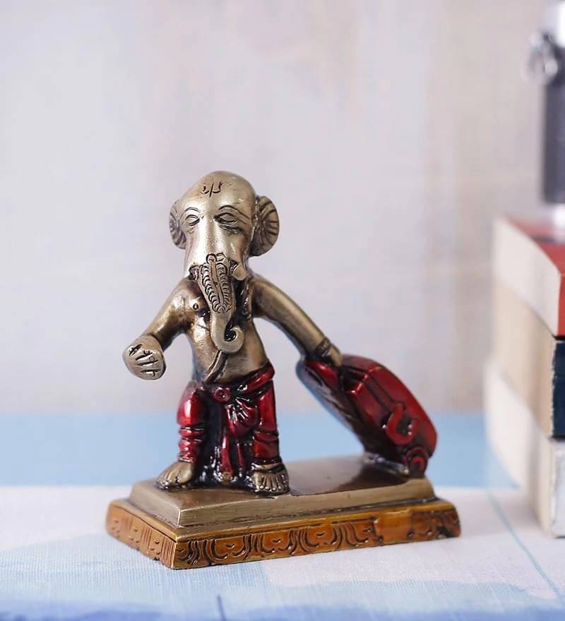 eCraftIndia Brown Lord Ganesha With Trolley Bag Idol Showpiece eCraftIndia Brown Lord Ganesha With Trolley Bag Idol Showpiece