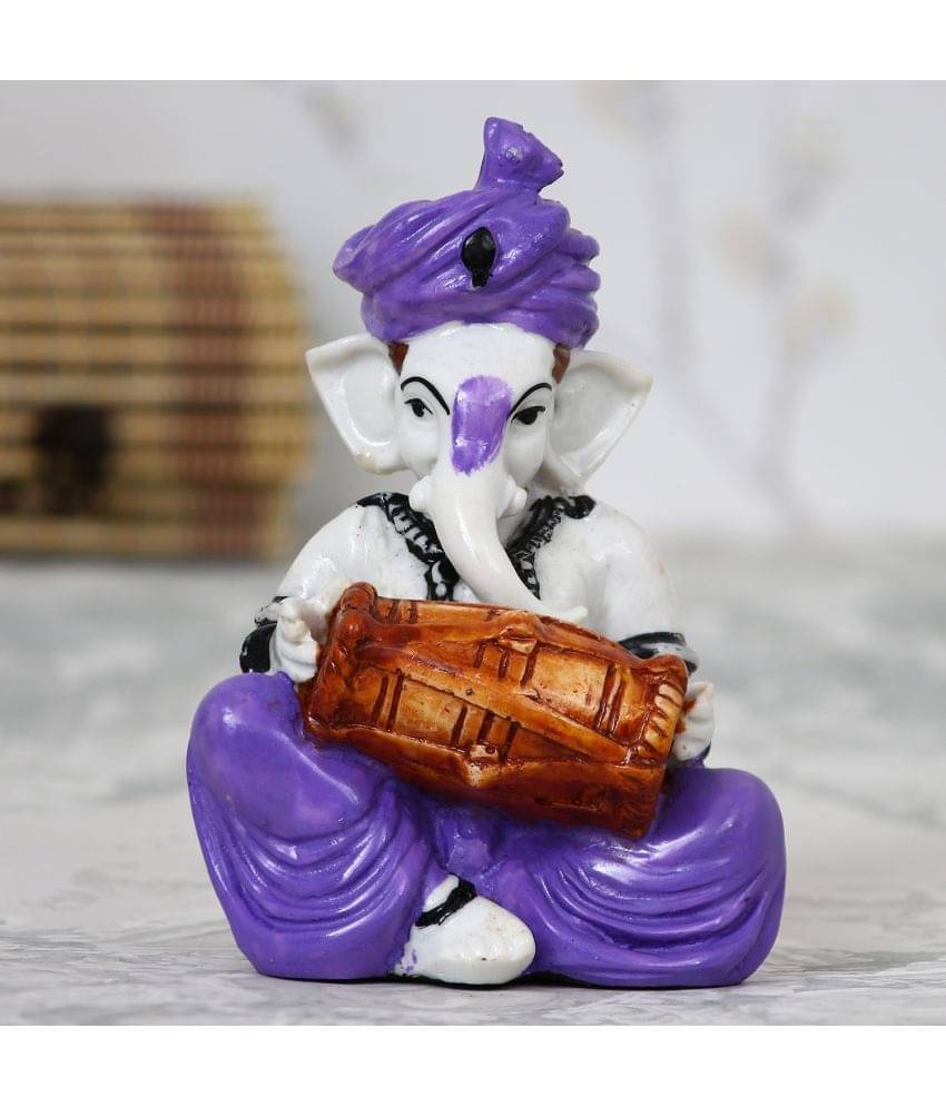 eCraftIndia White & Purple Handcrafted Lord Ganesha Playing Dholak Idol     			eCraftIndia White & Purple Handcrafted Lord Ganesha Playing Dholak Idol