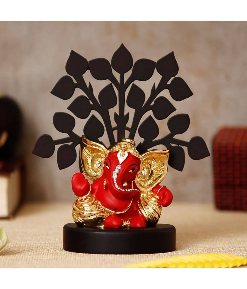    			eCraftIndia Gold-Plated Red & Black Kaan Ganesha With Wooden Tree Showpiece
