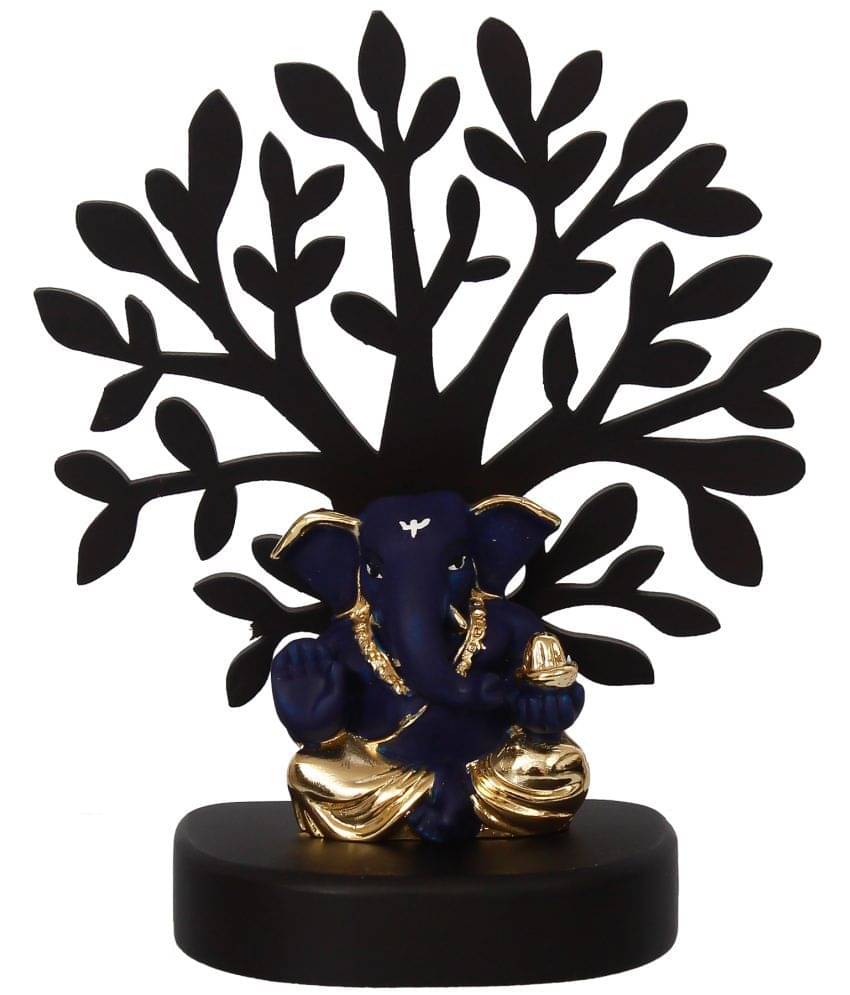 eCraftIndia Gold-Plated Blue & Black Handcrafted Lord Ganesha Idol with Tree Showpiece eCraftIndia Gold-Plated Blue & Black Handcrafted Lord Ganesha Idol with Tree Showpiece