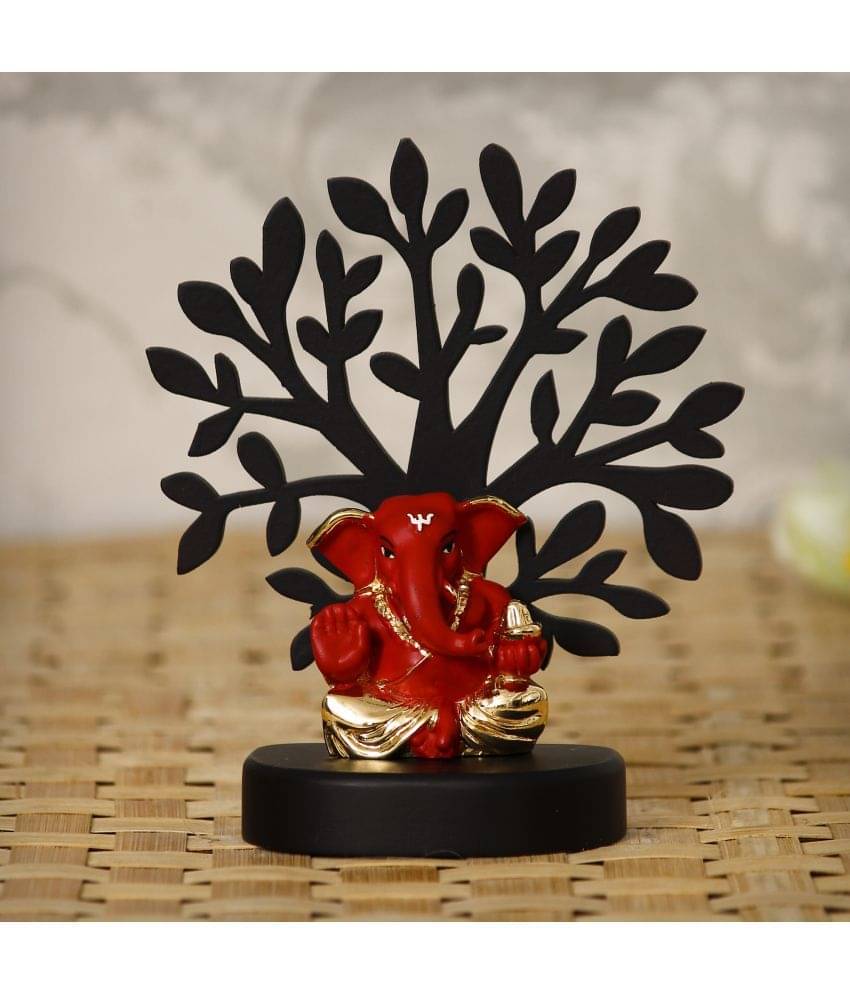     			eCraftIndia Gold-Plated Red & Black Appu Ganesha With Wooden Tree Showpiece