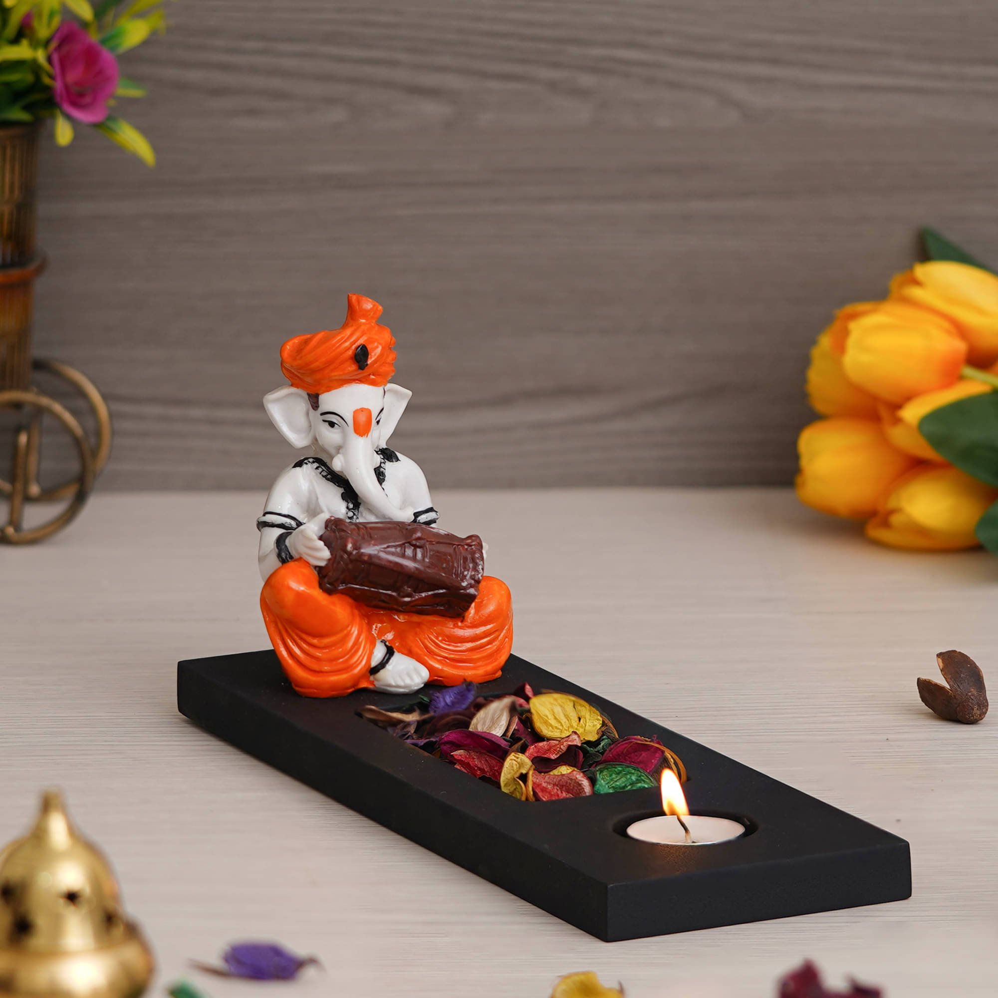 eCraftIndia Black & Orange Showpieces-Idols and Figurines/Tea Light Holder eCraftIndia Black & Orange Showpieces-Idols and Figurines/Tea Light Holder