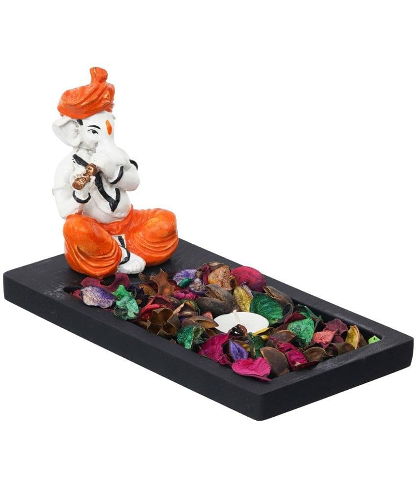    			eCraftIndia Black & Orange-Colored Ganesh Idol Showpiece With Tea Light Holder