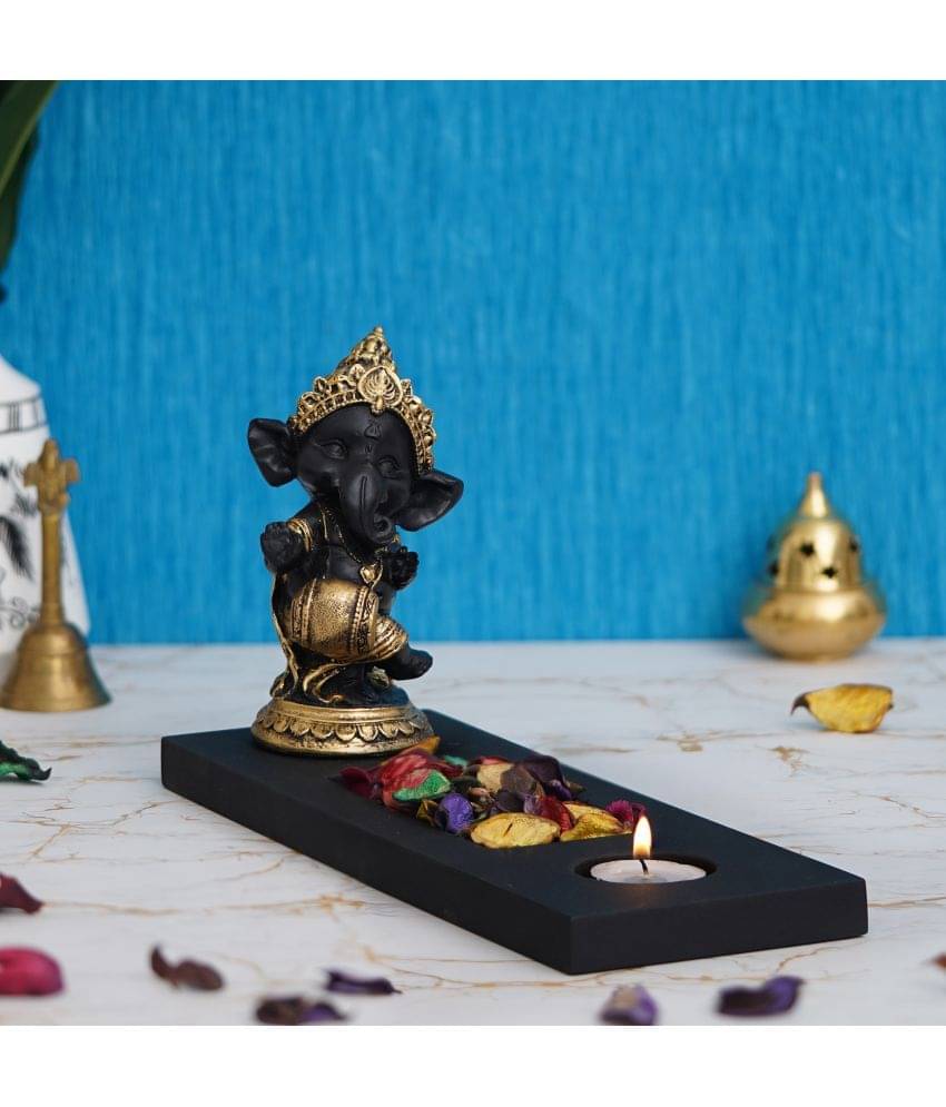     			eCraftIndia Black Ganesha Showpiece With Tea Light Holder