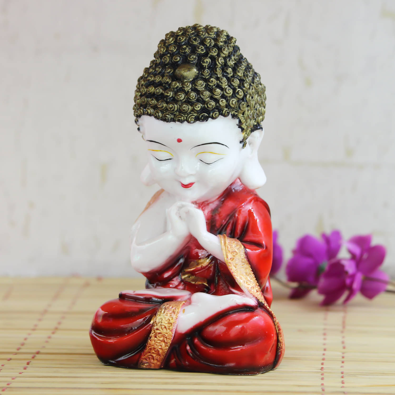 eCraftIndia Red & White Praying Monk Buddha ShowPiece     			eCraftIndia Red & White Praying Monk Buddha ShowPiece