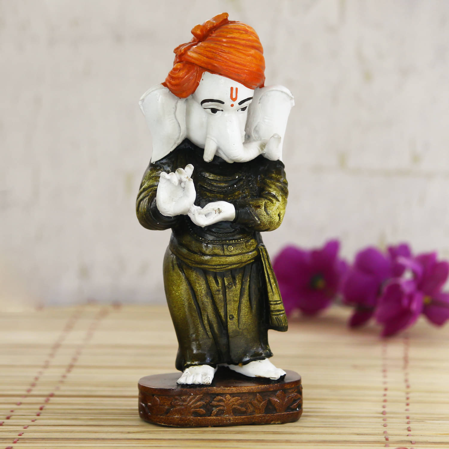 eCraftIndia White & Orange Lord Ganesha Decorative Showpiece     			eCraftIndia White & Orange Lord Ganesha Decorative Showpiece