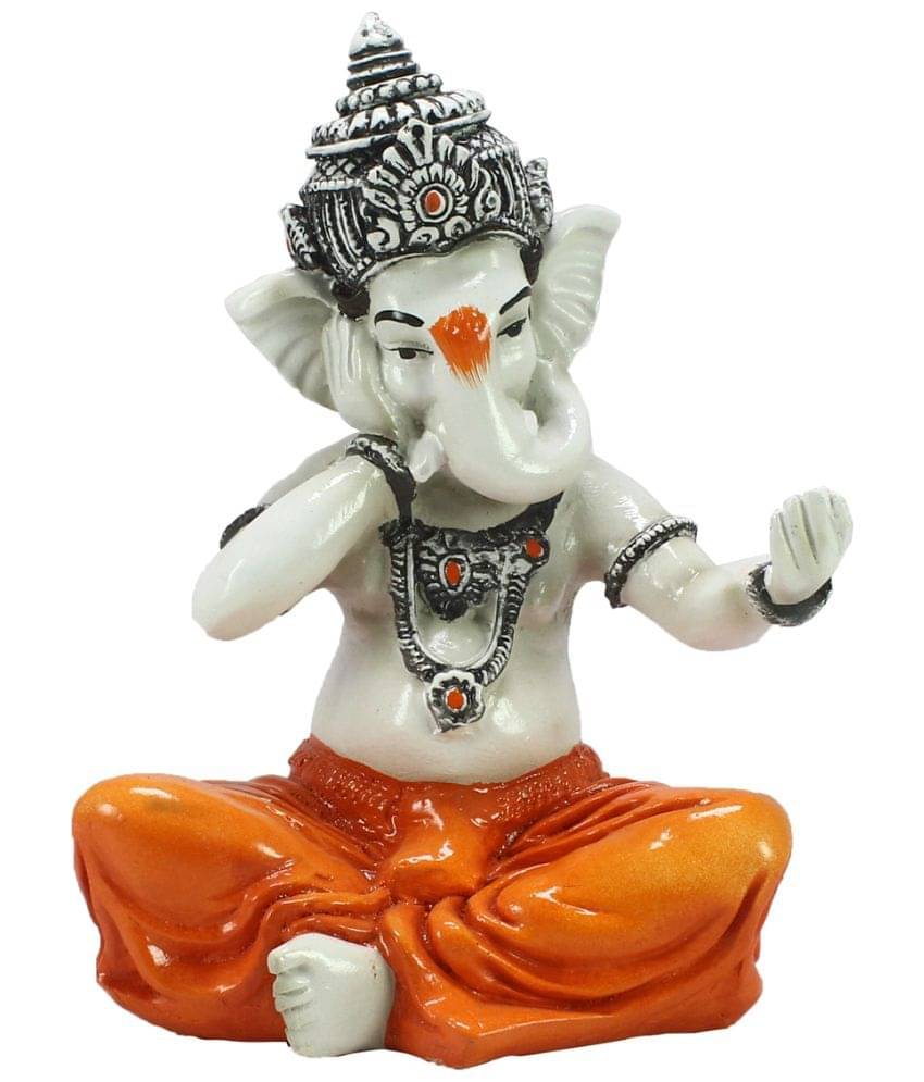 eCraftIndia Orange & Off White Lord Ganesha Singing Song Decorative Showpiece eCraftIndia Orange & Off White Lord Ganesha Singing Song Decorative Showpiece
