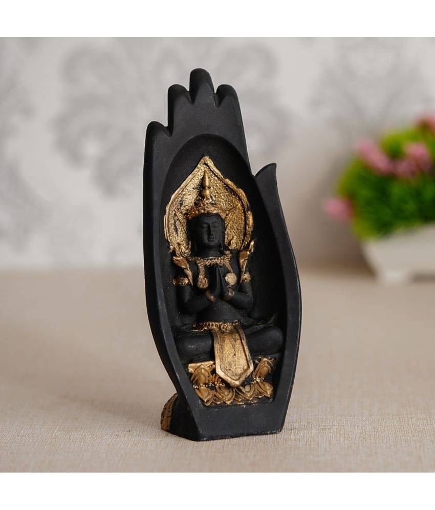     			eCraftIndia Gold-Toned & Black Handcrafted Engraved Palm Buddha Decorative Showpiece
