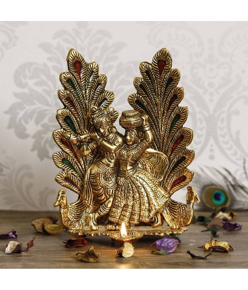     			eCraftIndia Gold-Toned Textured Metal Handcrafted Radha Krishna Statue Showpiece