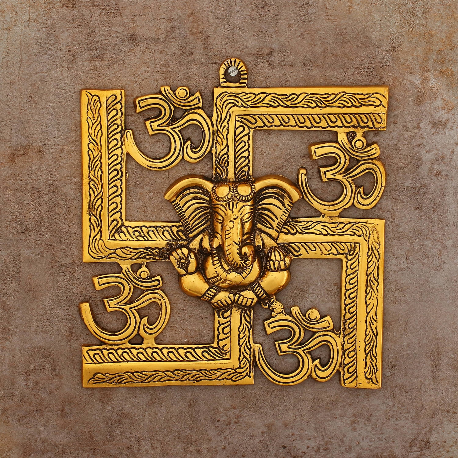     			eCraftIndia Gold Lord Ganesha On Om Swastik Metal Golden Wall Hanging