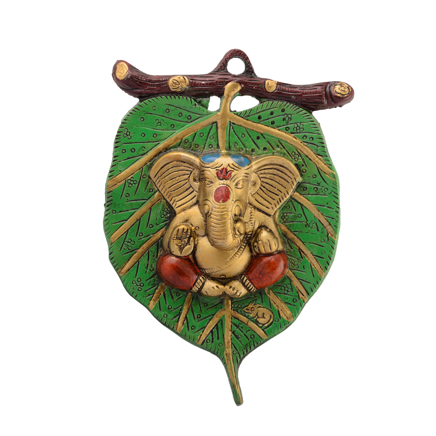     			eCraftIndia Gold-Toned & Green Metal Lord Ganesh Idol Wall Hanging