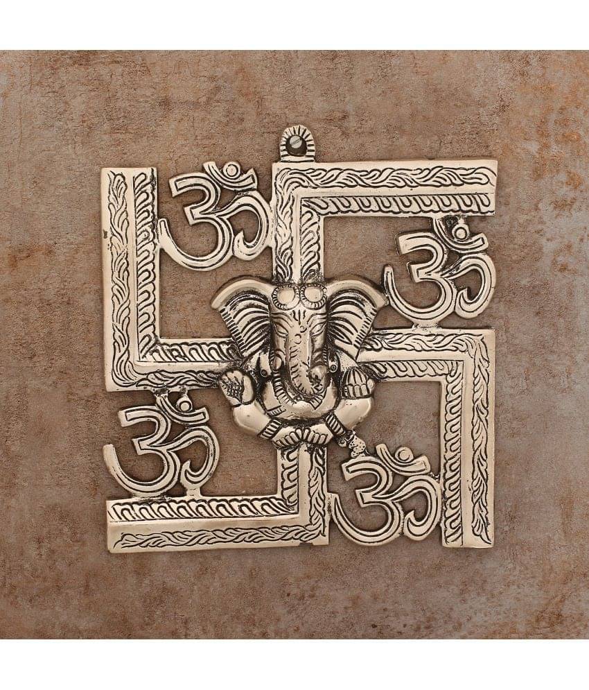     			eCraftIndia Silver-Toned Lord Ganesha Om Swastik Wall Hanging Showpiece