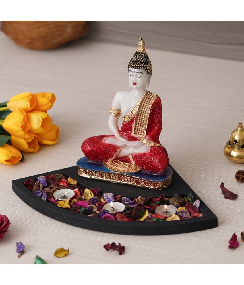 eCraftIndia Black & Red Monk Budda Idol with Wooden Holder Showpiece Tea Light Holder     			eCraftIndia Black & Red Monk Budda Idol with Wooden Holder Showpiece Tea Light Holder