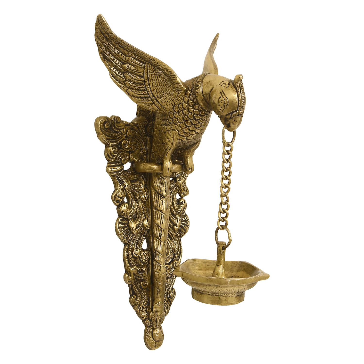     			eCraftIndia Gold-Toned Handcrafted Bird Wall Hanging with Diya for 5 wicks