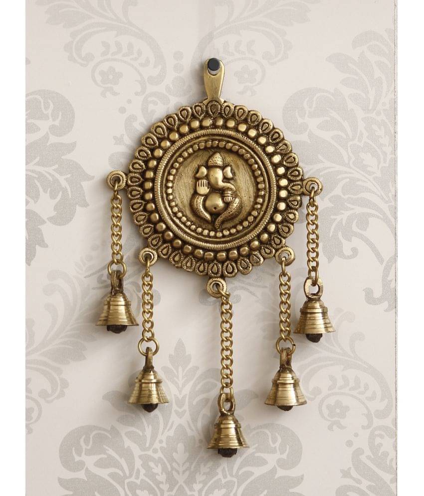 eCraftIndia Gold-Toned Lord Ganesha Wall Hanging With 5 Bells eCraftIndia Gold-Toned Lord Ganesha Wall Hanging With 5 Bells