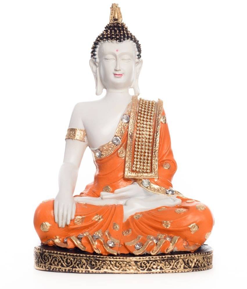 eCraftIndia Orange & White Textured Meditating Buddha Polyresin Idol Showpiece eCraftIndia Orange & White Textured Meditating Buddha Polyresin Idol Showpiece