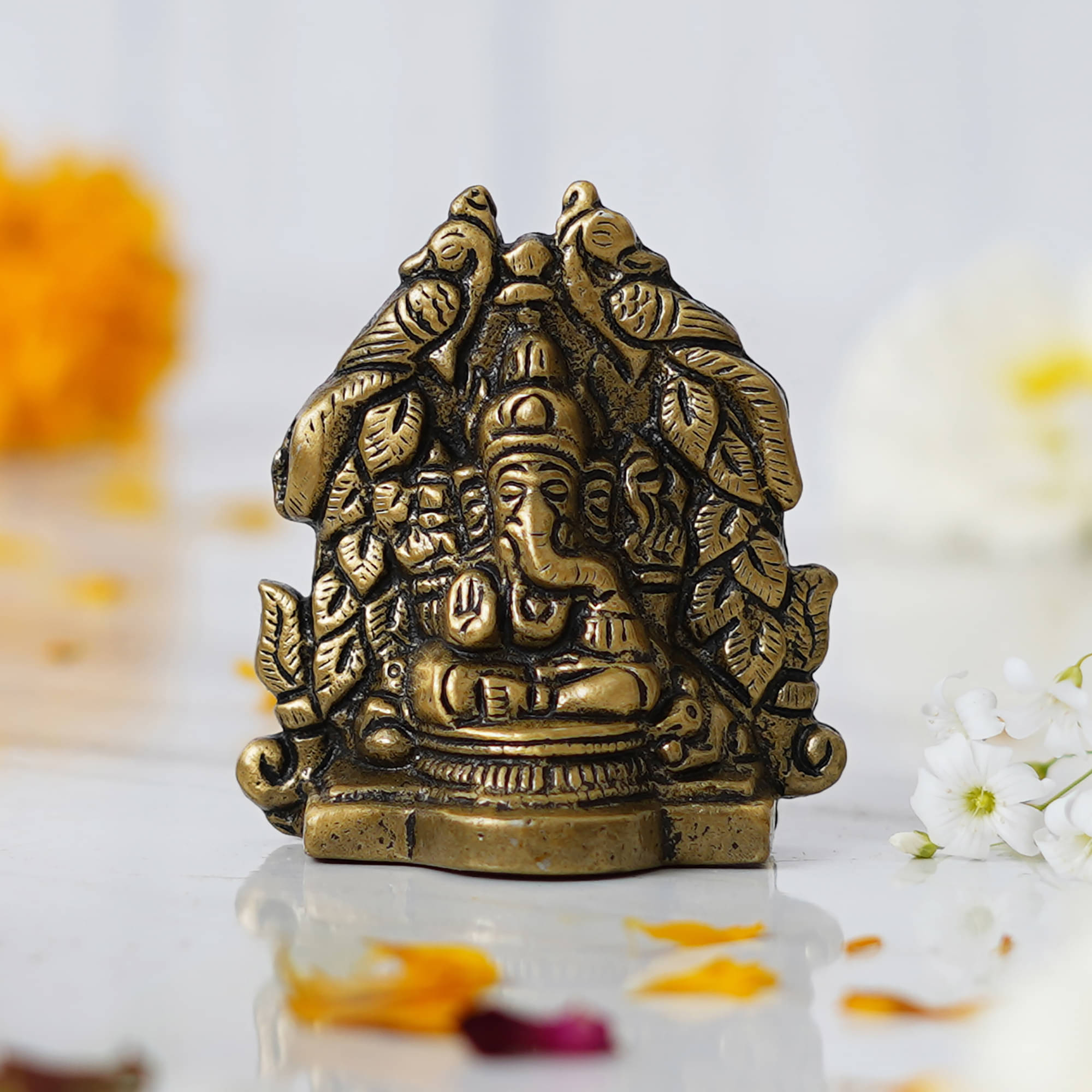     			eCraftIndia Gold Toned Lord Ganesha Idol On Peacock Design Throne Showpiece
