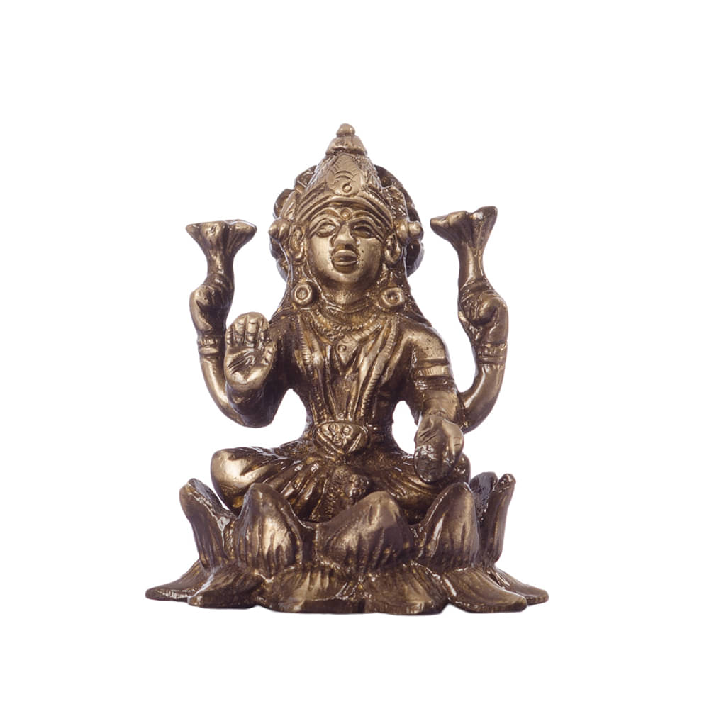 eCraftIndia Gold-Toned Antique Finish Handcrafted Brass Goddess Laxmi on Lotus     			eCraftIndia Gold-Toned Antique Finish Handcrafted Brass Goddess Laxmi on Lotus