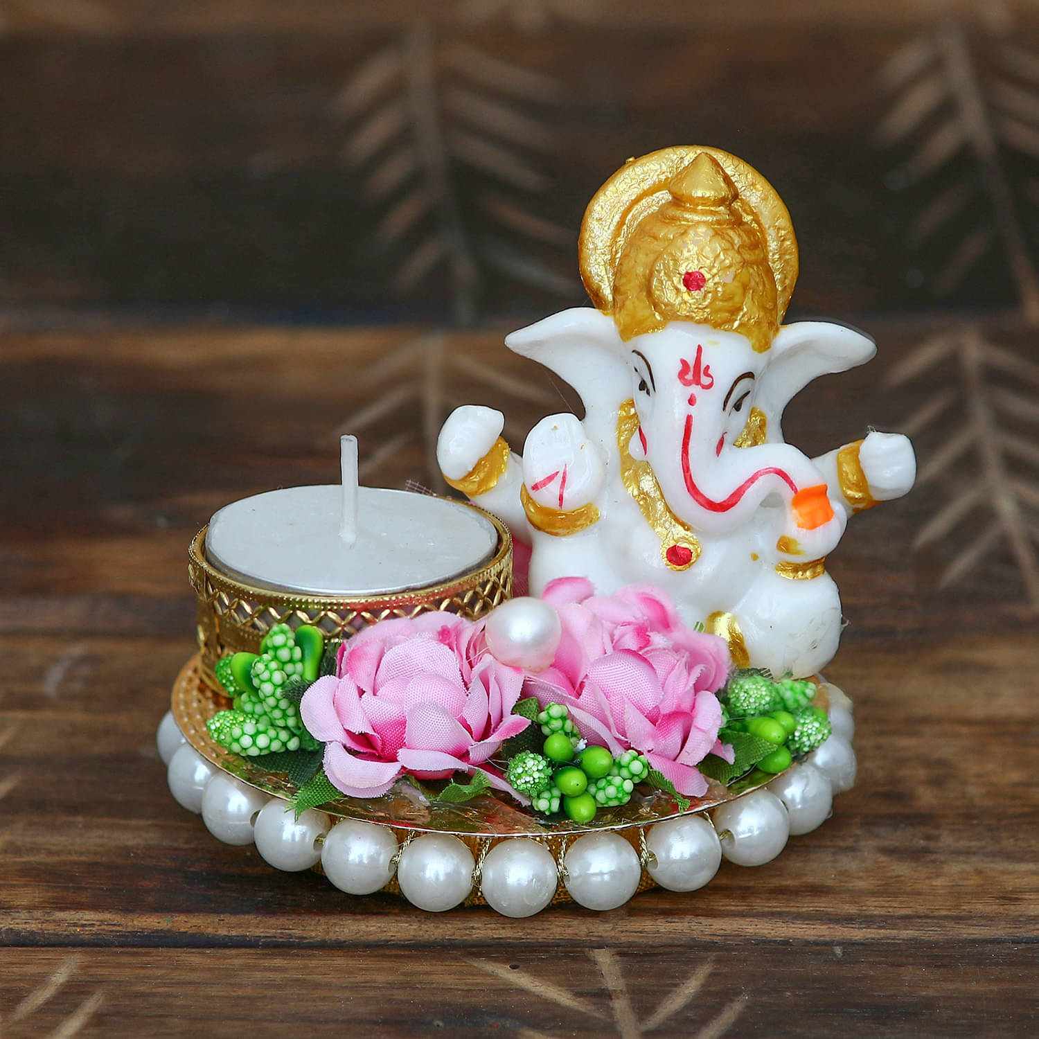 eCraftIndia White & Pink Handcrafted Lord Ganesha Tea Light Holder Showpiece eCraftIndia White & Pink Handcrafted Lord Ganesha Tea Light Holder Showpiece