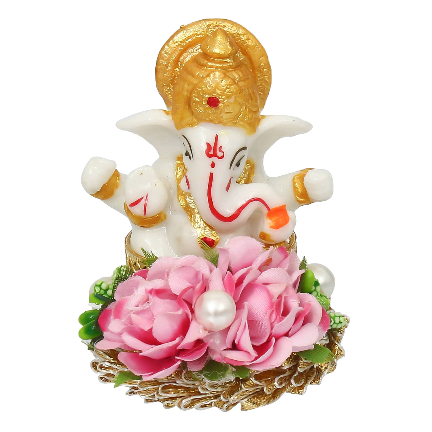     			eCraftIndia Pink & White Handcrafted Lord Ganesha On Decorative Plate Showpiece