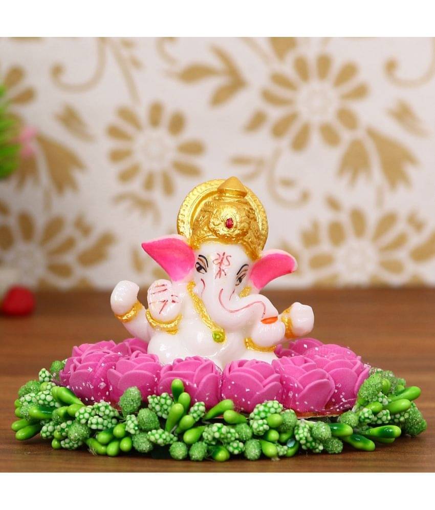 eCraftIndia Pink & White Lord Ganesha Idol On Handcrafted Plate With Flowers Showpiece     			eCraftIndia Pink & White Lord Ganesha Idol On Handcrafted Plate With Flowers Showpiece