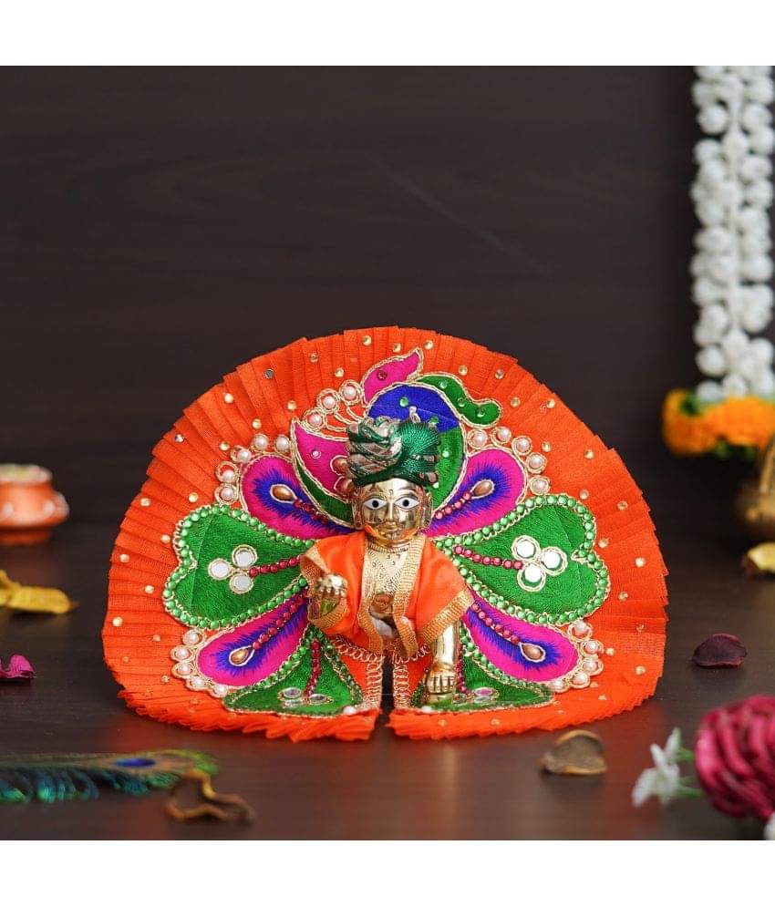 eCraftIndia Green, Purple, Blue & Orange Decorative Baal Gopal Cotton Vastra with Mukut/Dress (Size 4) eCraftIndia Green, Purple, Blue & Orange Decorative Baal Gopal Cotton Vastra with Mukut/Dress (Size 4)