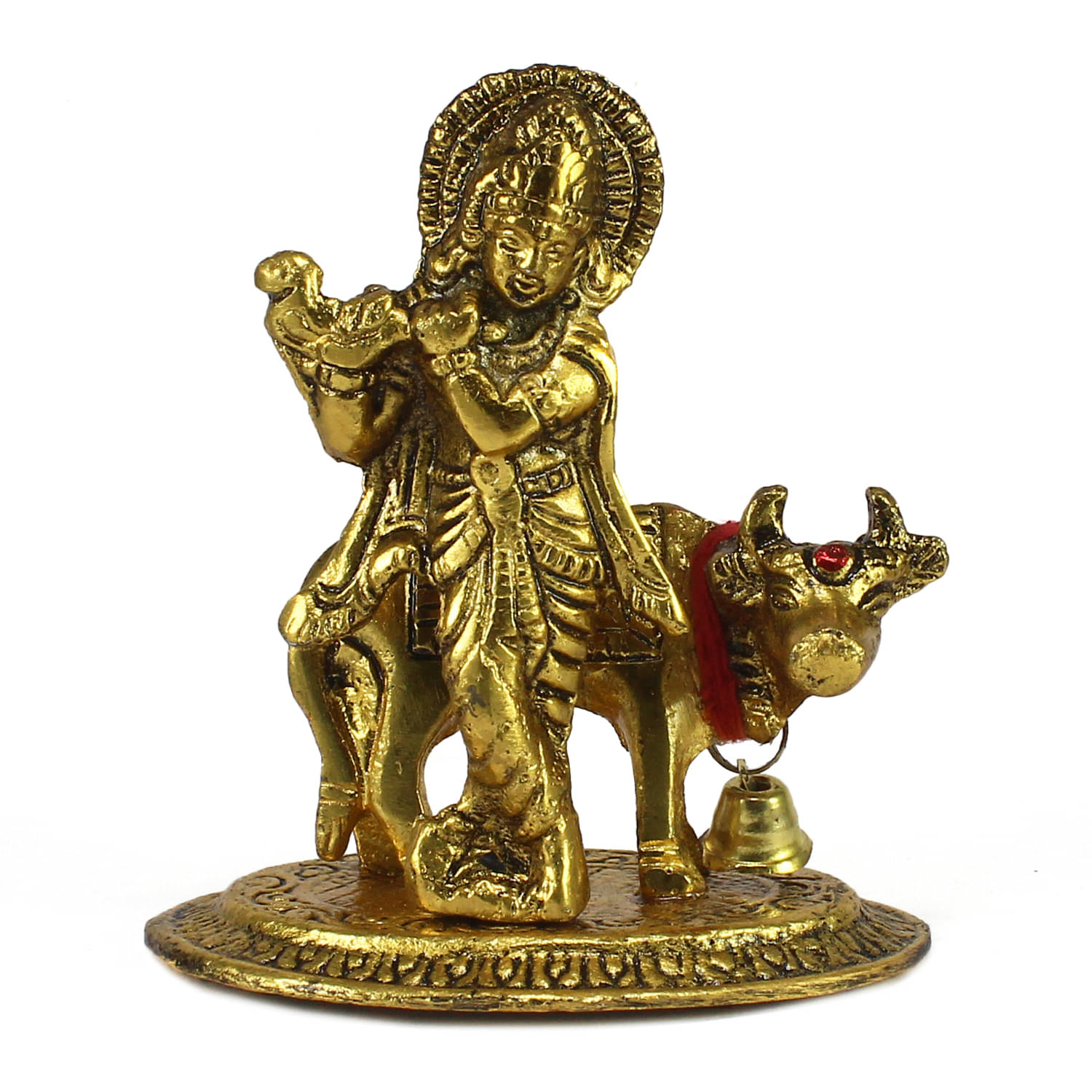 eCraftIndia Gold-Toned Lord Krishna Playing Flute With Golden Cow Showpiece eCraftIndia Gold-Toned Lord Krishna Playing Flute With Golden Cow Showpiece