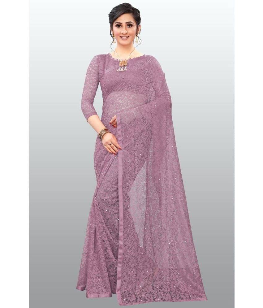     			Indy Bliss Net Self Design Saree With Unstitched Blouse Piece ( Rose Gold )