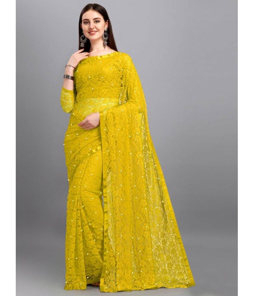 Indy Bliss Net Self Design Saree With Unstitched Blouse Piece ( Yellow ) Indy Bliss Net Self Design Saree With Unstitched Blouse Piece ( Yellow )