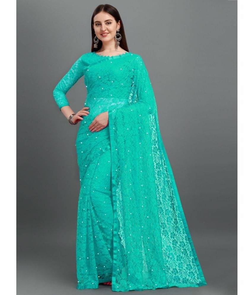     			VANRAJ CREATION Brasso Self Design Saree With Unstitched Blouse Piece ( Blue )