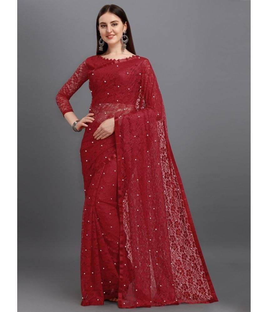    			VANRAJ CREATION Brasso Self Design Saree With Unstitched Blouse Piece ( Maroon )