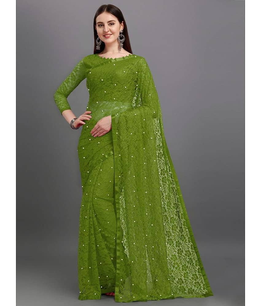 VANRAJ CREATION Brasso Self Design Saree With Unstitched Blouse Piece ( Olive ) - Sarees | Buy online on ZillyBuy