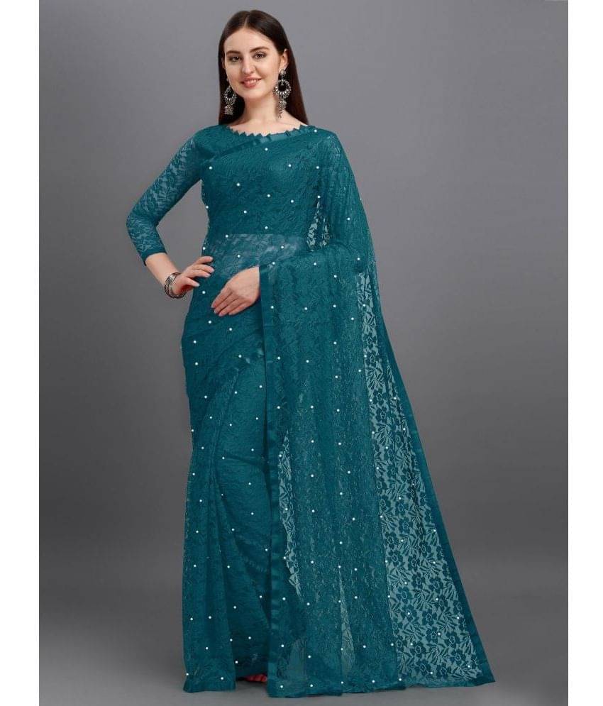     			VANRAJ CREATION Brasso Self Design Saree With Unstitched Blouse Piece ( Teal )
