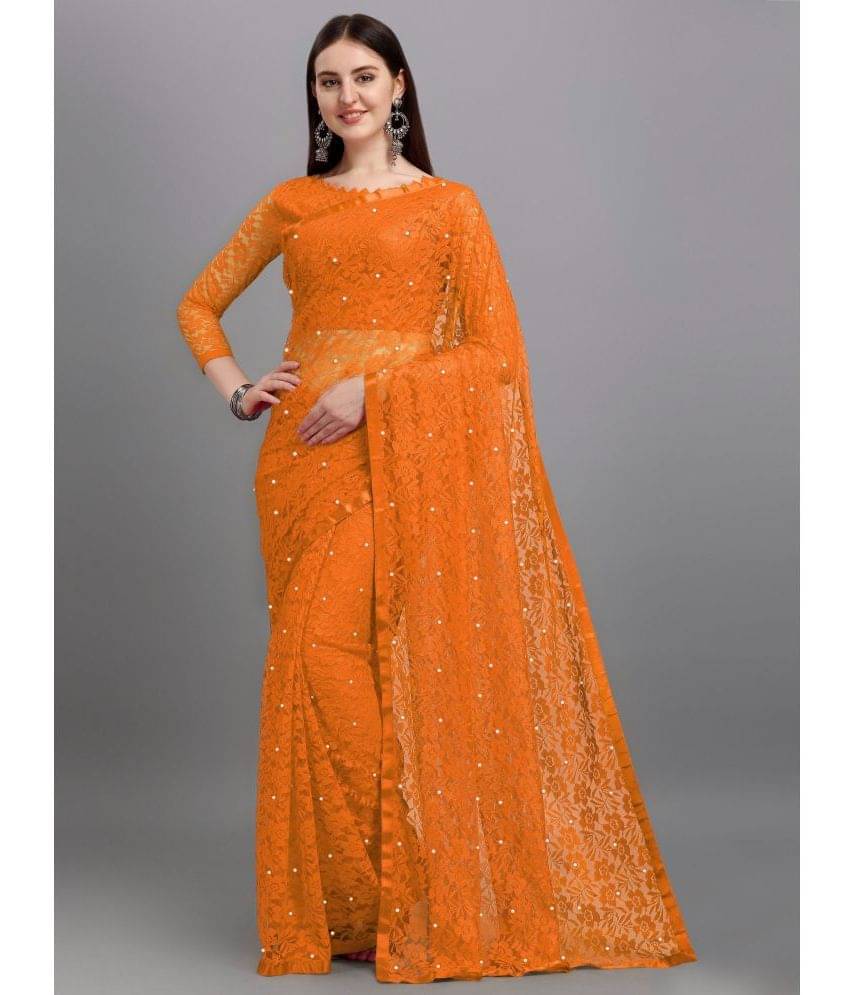 VANRAJ CREATION Net Self Design Saree With Unstitched Blouse Piece ( Orange ) VANRAJ CREATION Net Self Design Saree With Unstitched Blouse Piece ( Orange )