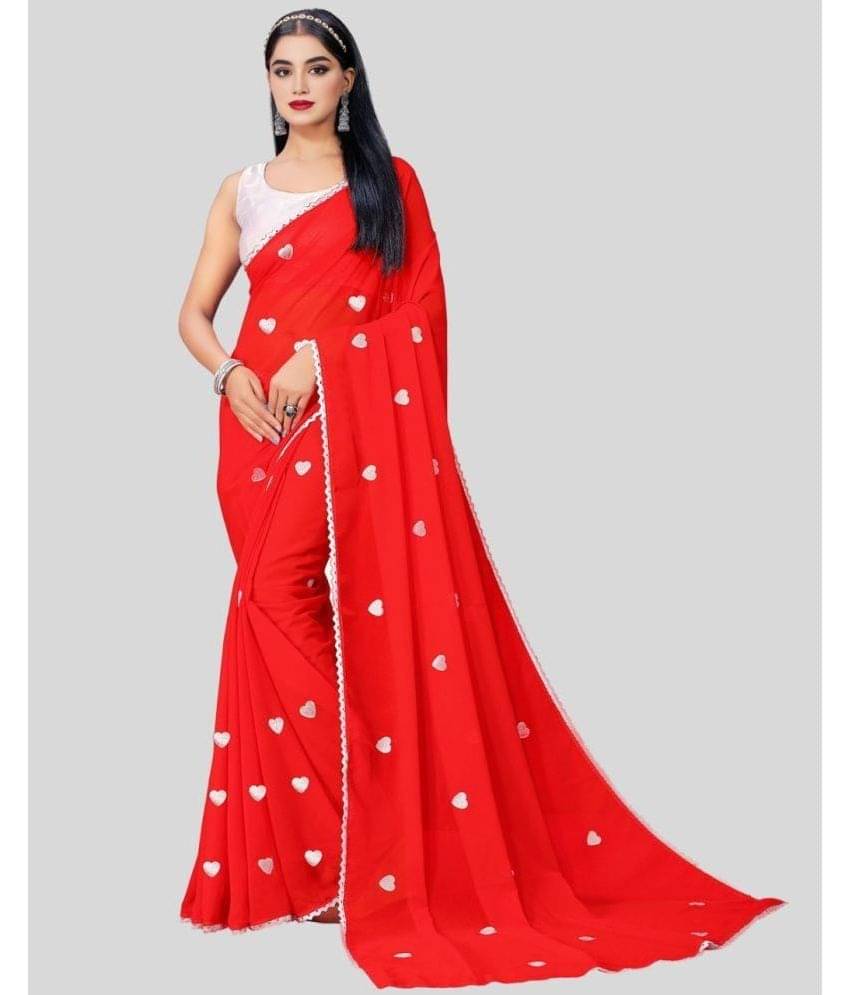     			kyara group Georgette Embroidered Saree With Unstitched Blouse Piece ( Red )
