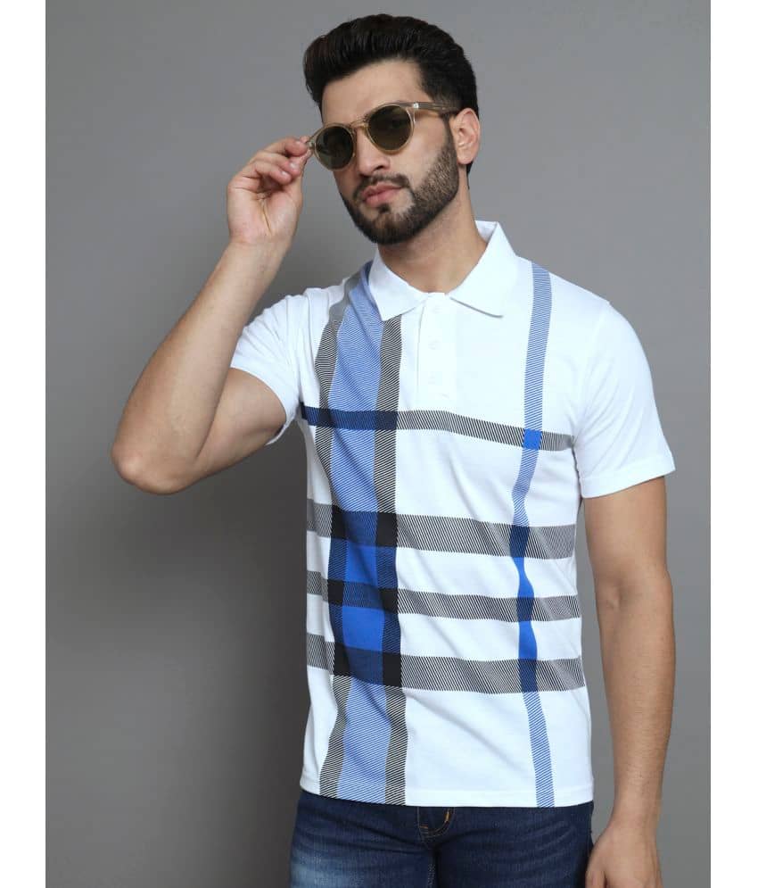 Emerald Pack of 1 Cotton Regular Fit Checks Half Sleeves Men's Polo T Shirt ( White )