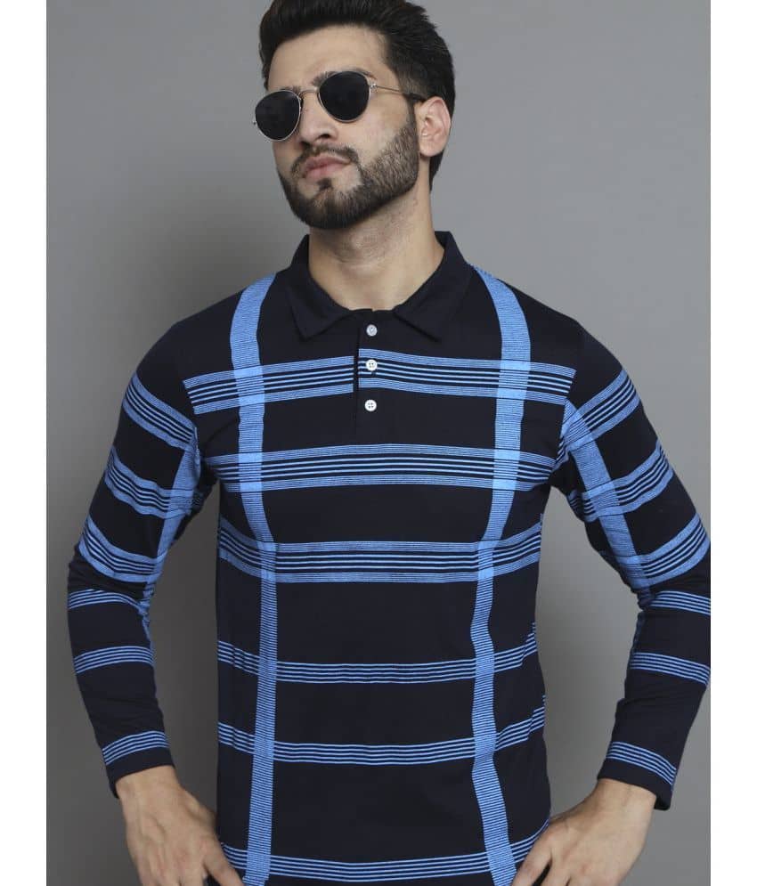 Emerald Pack of 1 Cotton Regular Fit Striped Full Sleeves Men's Polo T Shirt ( Navy )