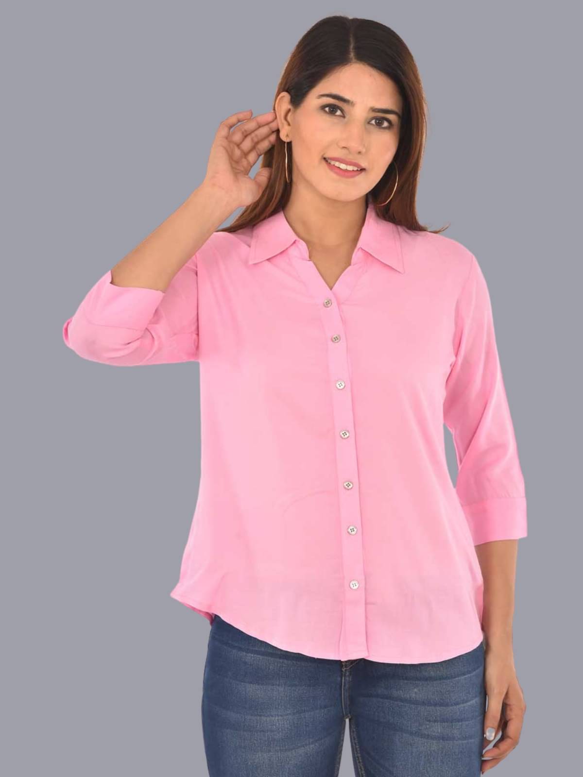     			FABISHO Women Solid Rayon Shirt ( Pink )